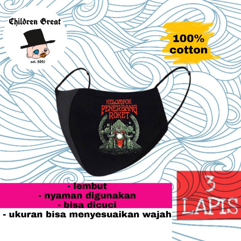 masker KPR - KELOMPOK PENERBANGAN ROKET mask masker band logo 3ply kain katun 3 lapis earloop headlo