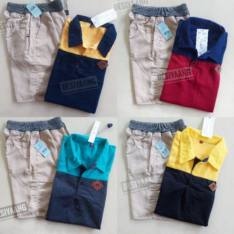 Setelan Anak Laki Laki Size M(5-6tahun) Polo Berkerah Celana Pendek Chinos