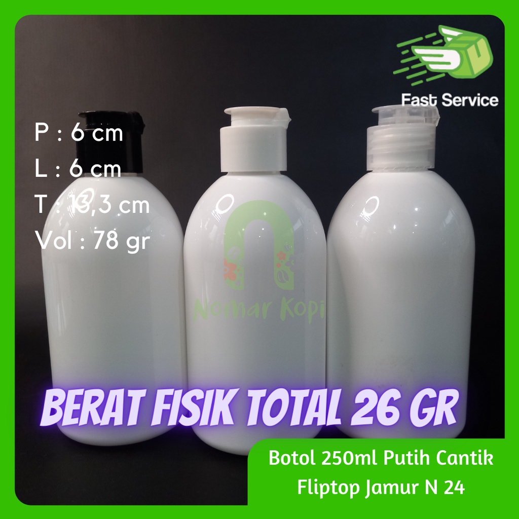 BOTOL 250ML PUTIH CANTIK FLIPTOP JAMUR PET TEBAL SANITIZER GEL LOTION KOSMETIK