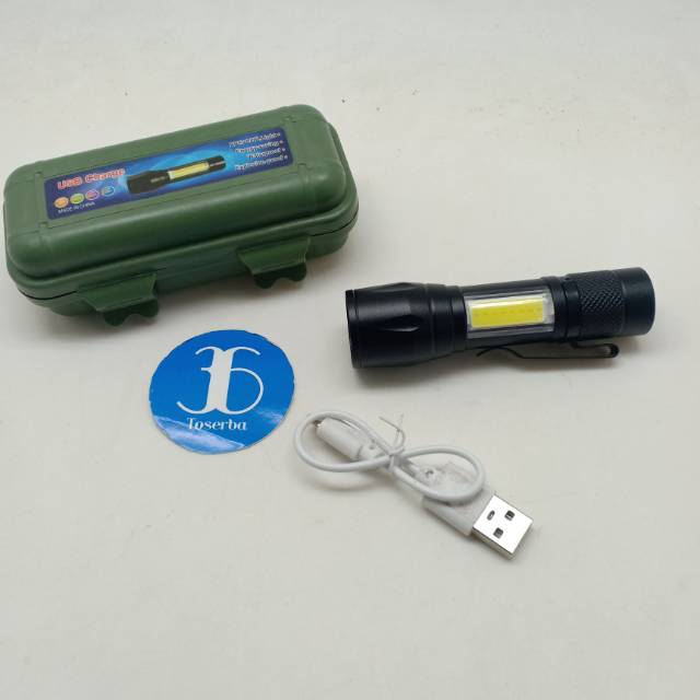 Senter Mini XPE + COB Mini Police 1000 Lumens 3 Mode USB Rechargeable