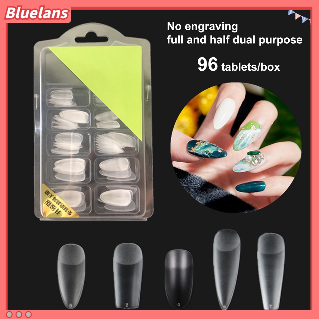 Bluelans 96Pcs / Box Kuku Palsu Bentuk Tangga Model Lipat Transparan Untuk Manicure