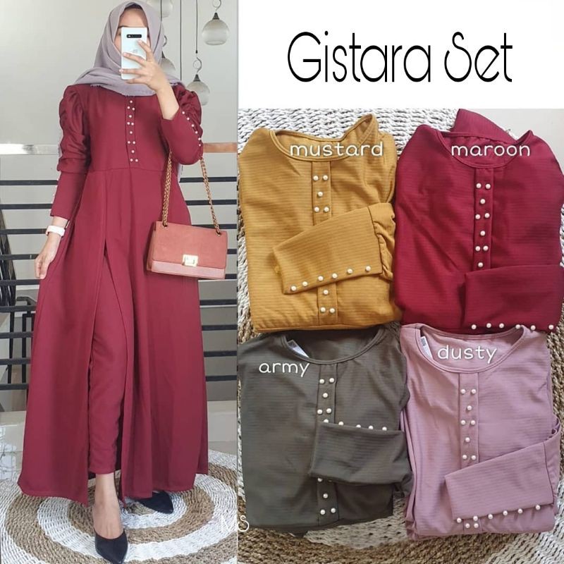 Baju Setelan Long Tunik Wanita Remaja Modern Terbaru 2021 Bahan Jersey LD 110 Fit XL Untuk Lebaran