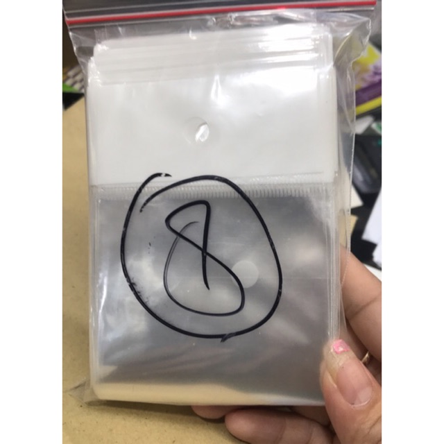 Plastik gantungan transparan ukuran. 7x16cm 1pak isi 100 no.8