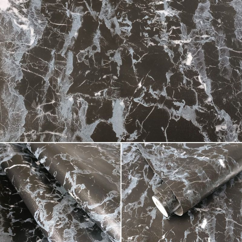 COD ( BAYAR DI TEMPAT ) Wallpaper Sticker Dinding Bertekstur Salur Daun Ungu Pink Putih Cream Biru Abu Hitam Navy Hijau Tosca Kuning Merah Coklat Salur Bunga Batik Batu Bata 3D Kotak Segitiga minimalis Baju Celana Sendal Kaos Gamis Celana Dalam Kosmetik-MARMER HITAM BIRU