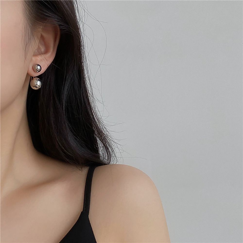 Needway  Elegant Ball Earring Korean Female Earrings Stud Earrings Back Hanging Round Delicate Alloy Girls Double Balls Fashion Jewelry/Multicolor