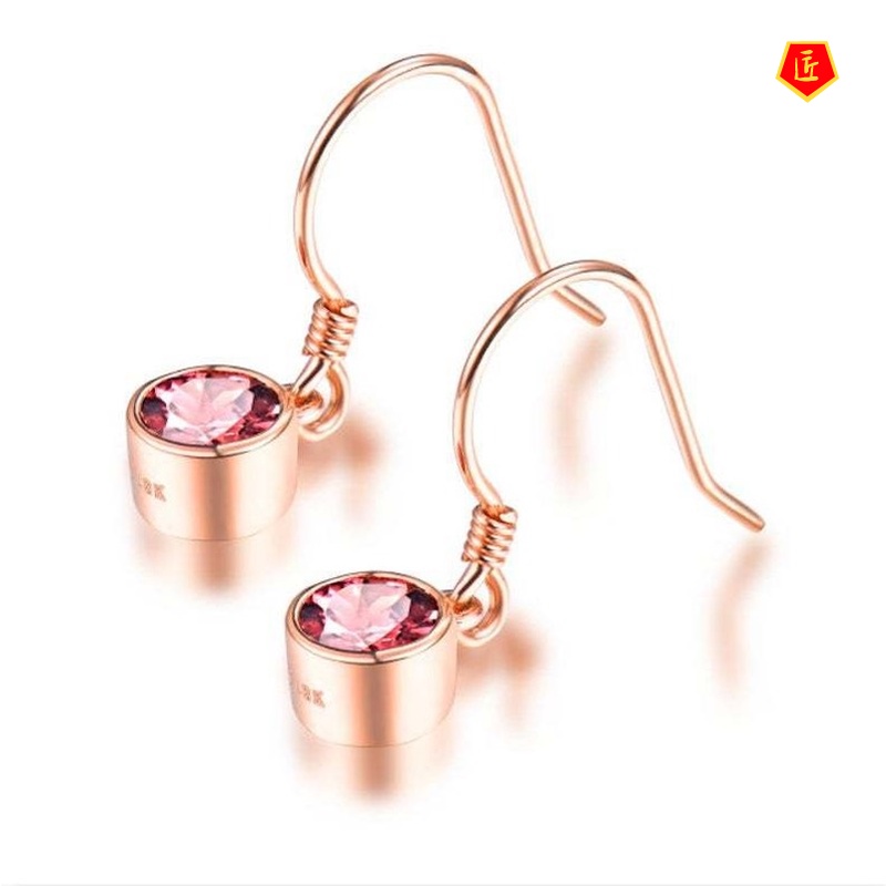 [Ready Stock]Creative 18K Rose Gold Inlaid Rose Red Diamond Earrings