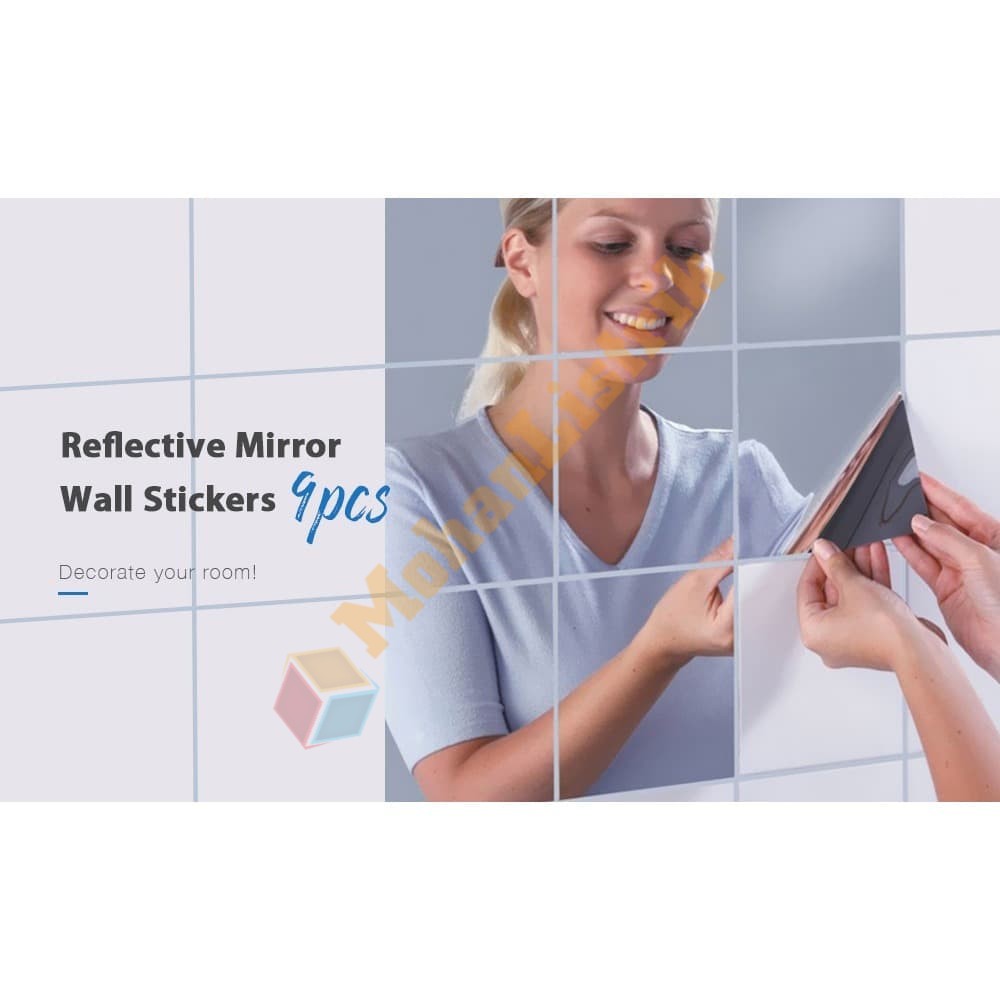 Stiker Kaca Dinding  Cermin Mirror Wall Sticker Dinding Wallpaper 9pcs