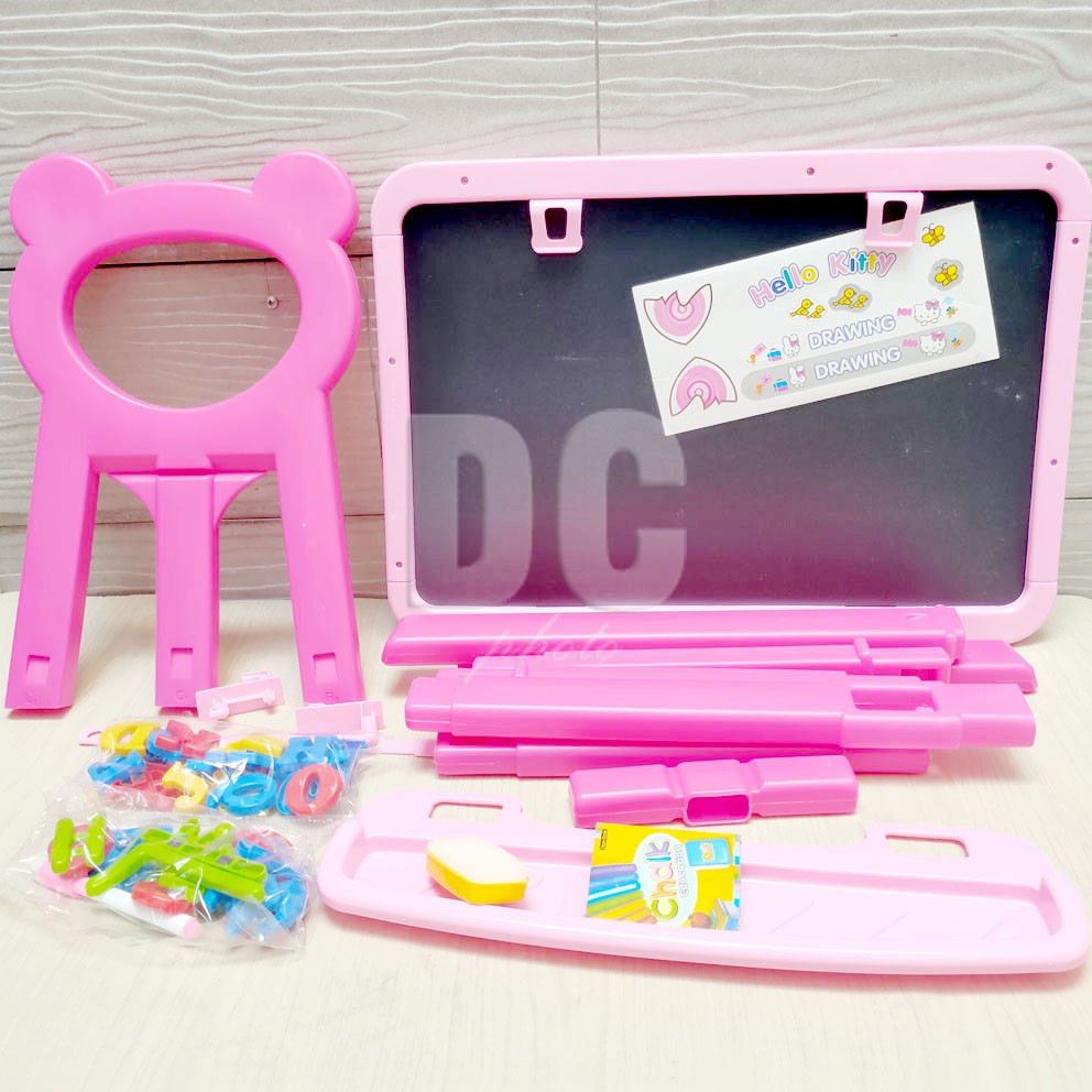 Hello Kitty Learning Easel White Board Huruf Angka Papan Tulis Magnet Berdiri bisa Spidol dan Kapur