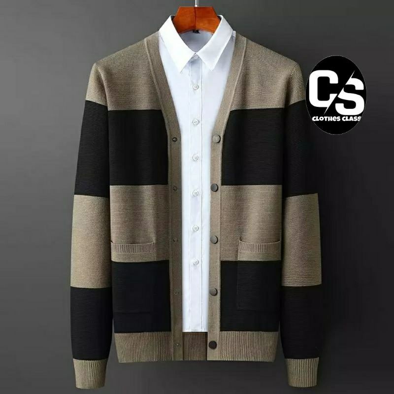 Cardigan Pria / Cardigan Rajut Pria / Cardigan Cotton Rajut Halus Salur