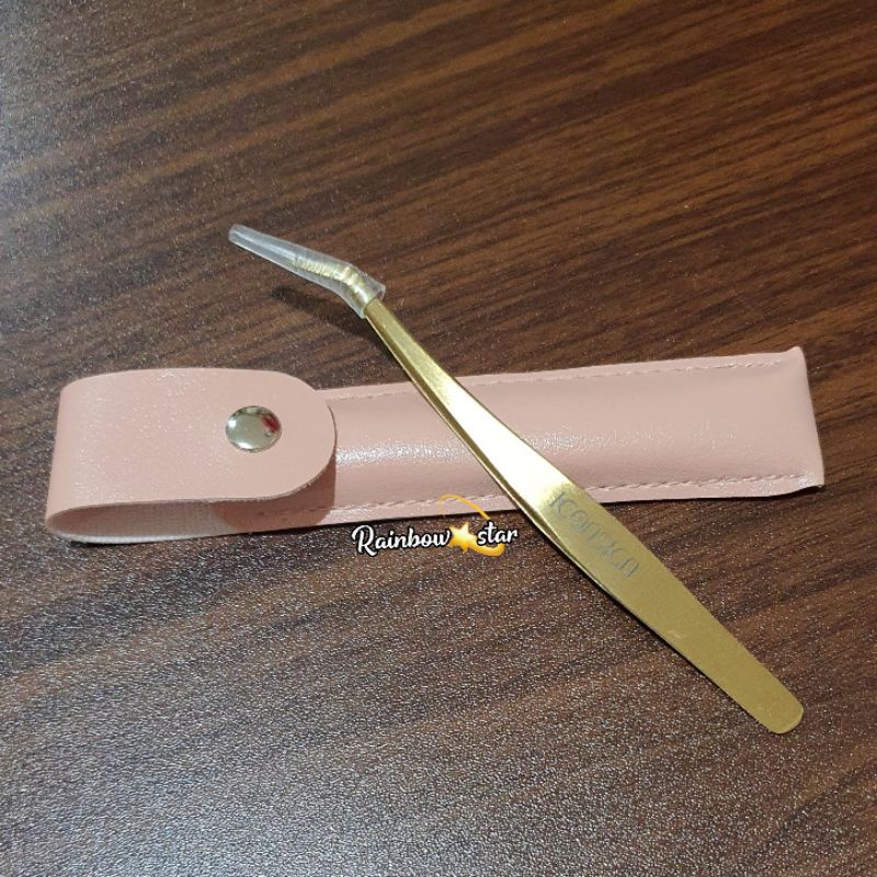 Tweezers Stainless Steel + Pouch Pinset Eyelash Extension Gold / Pinset