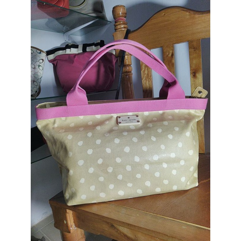 kate spade Tote polka crem handle pink