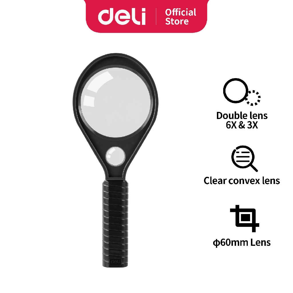 Deli Kaca Pembesar Magnifier 3X 6X Pegangan ergonomis yang nyaman ringan ringkas dan portabe E9091