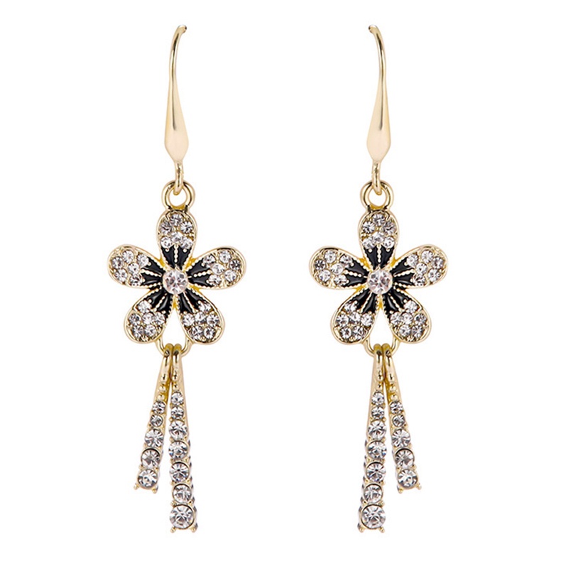 Anting Stud Rumbai Panjang Desain Bunga Gaya Korea Selatan Untuk Musim Semi Dan Panas