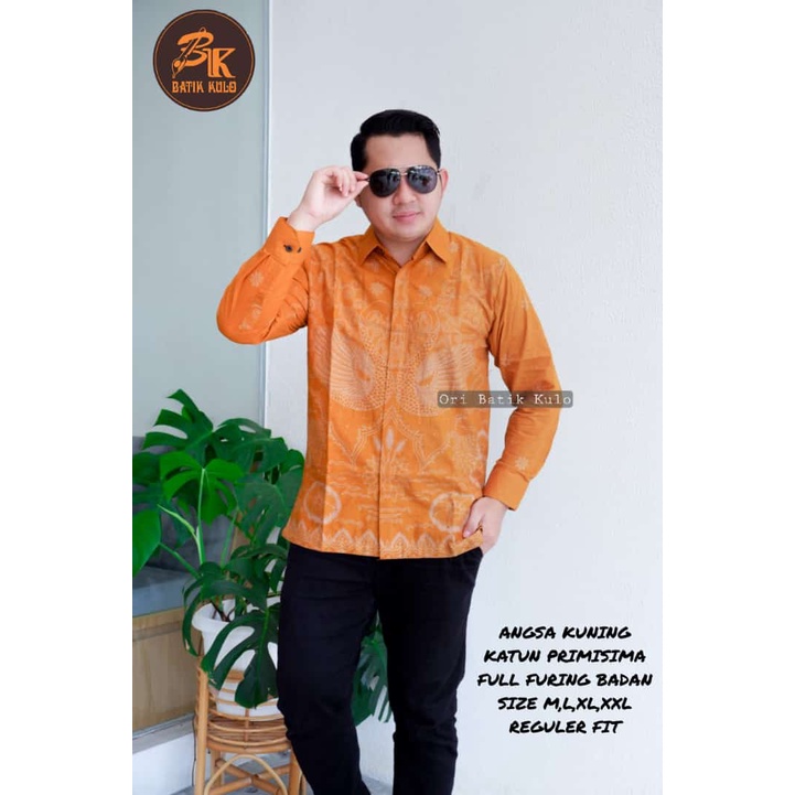 Batik pria lengan panjang KUNING MUSTARD GOLD modern ORIGINAL BAJU PREMIUM KEKINIAN SOLO MURAH TERBARU &quot;KULO&quot;