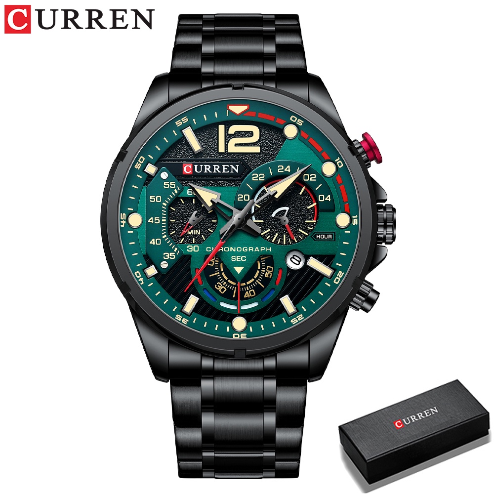 CURREN 8395 Jam Tangan Pria Analog Stainless Steel Chronograph Aktif Luminous Hand Fashion Waterproof Calendar Watch