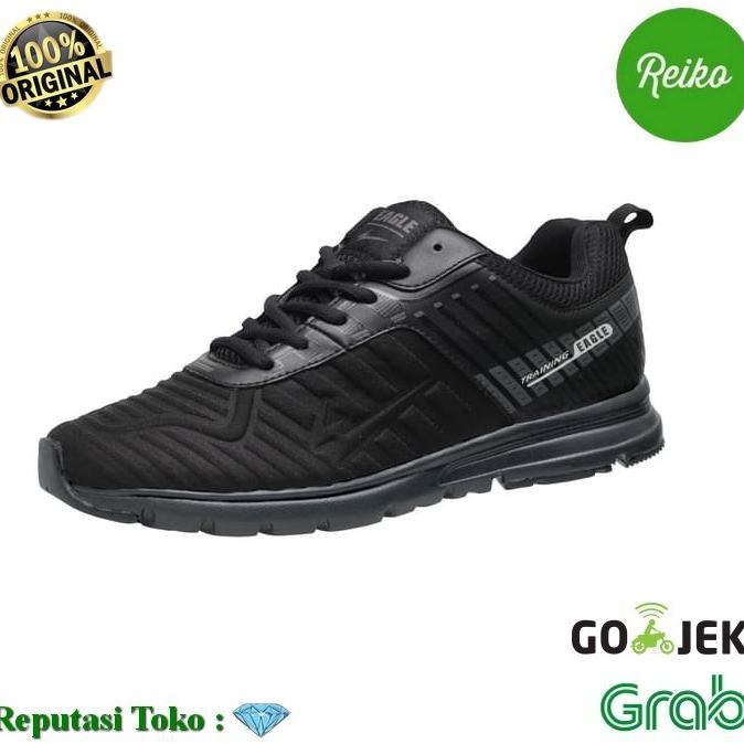 IMURAHl Sepatu Olahraga Eagle FORCE Sepatu Kets Casual Running Lari Pria - Hitam Hitam, 38 ICLQl