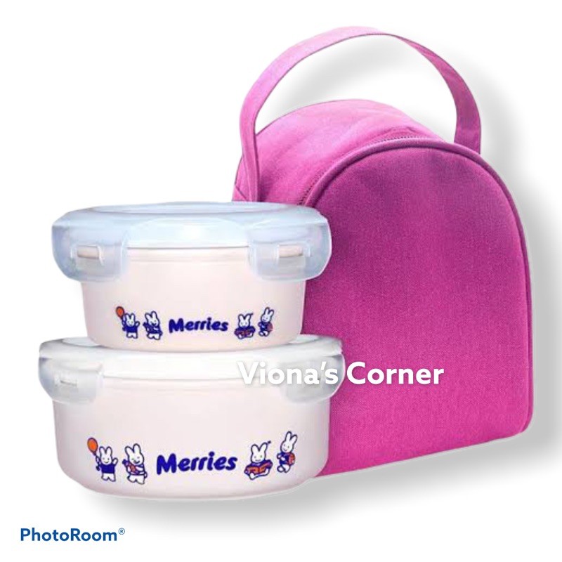 Ceramic Lunch Set &amp; Tas Thermal Merries Warna Random