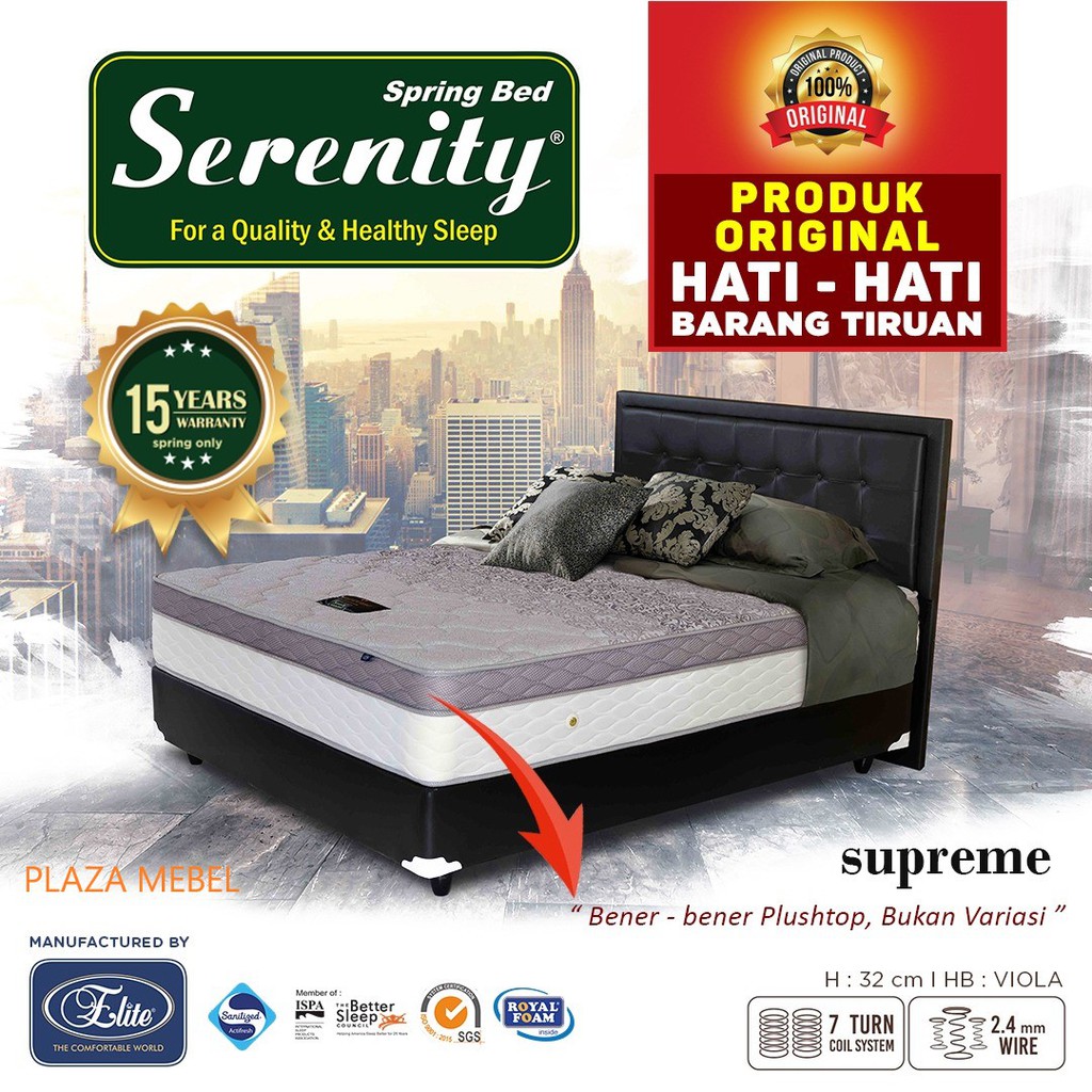 SET Spring Bed Kasur ELITE Serenity Supreme 120 - 160 - 180 (FULLSET)