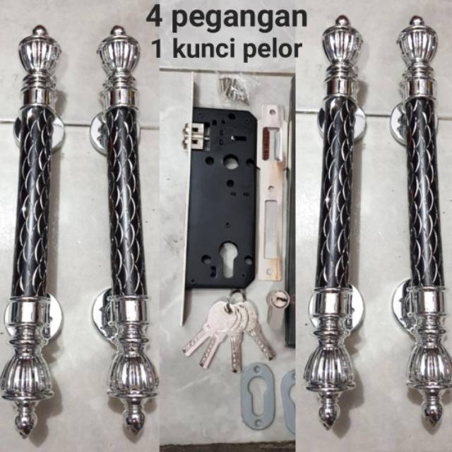 Paket handle pintu stainless 35cm silver hitam 2set + body pelor PROMO TERMURAH