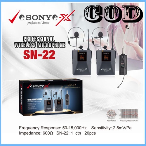 PAKET Sony SN-22 Mik/Microphone Wireless 2 Bandu + 2 Clip On Wireles 2IN1 MANTAP