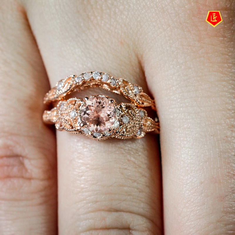 [Ready Stock]18K Rose Gold Micro Inlaid Moissanite Ring