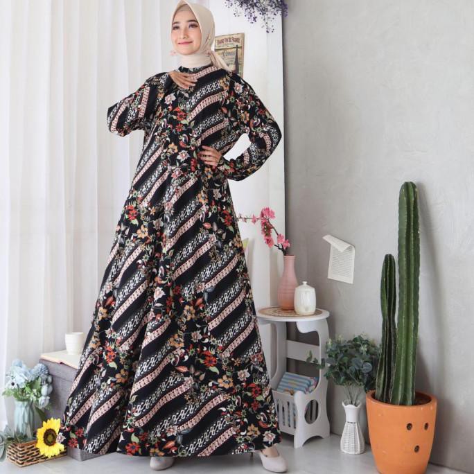 Terbaru Gamis Dress Baju Muslim Gamis Jersey Batik Jumbo 6L 7268 - Maroon