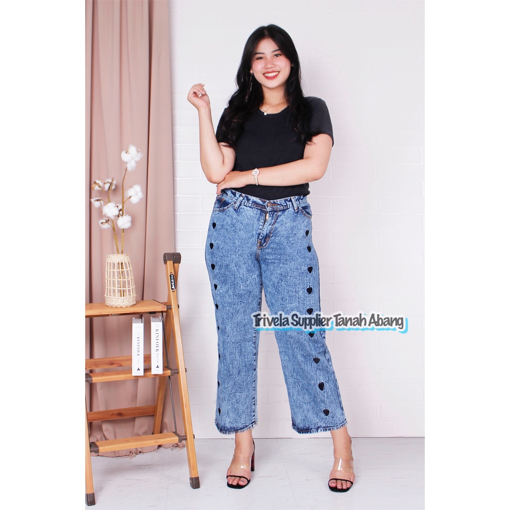 TRIVELA - Kulot Jeans Love Jumbo / Kulot Jeans Big Size / Kulot Jeans Plus Size