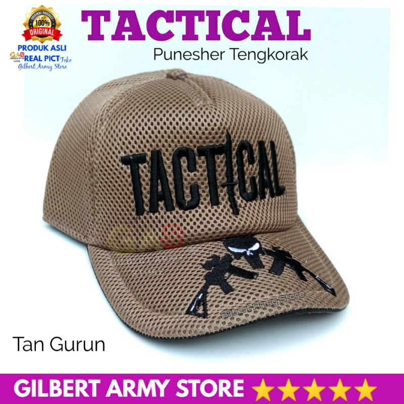 GILBERT ARMY STORE Topi Tactical Punisher jaring Tan Gurun Coklat Hat Pria Terbaru Kekinian