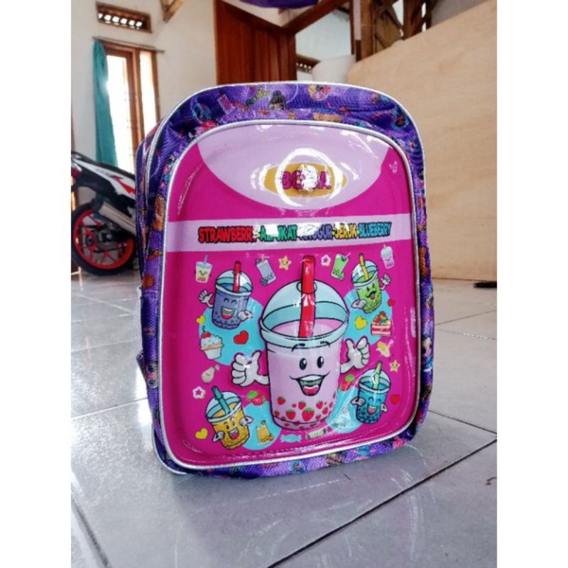 ransel SD motif BOBA bisa nyala ber-LED model timbul 3D-Jus ungu