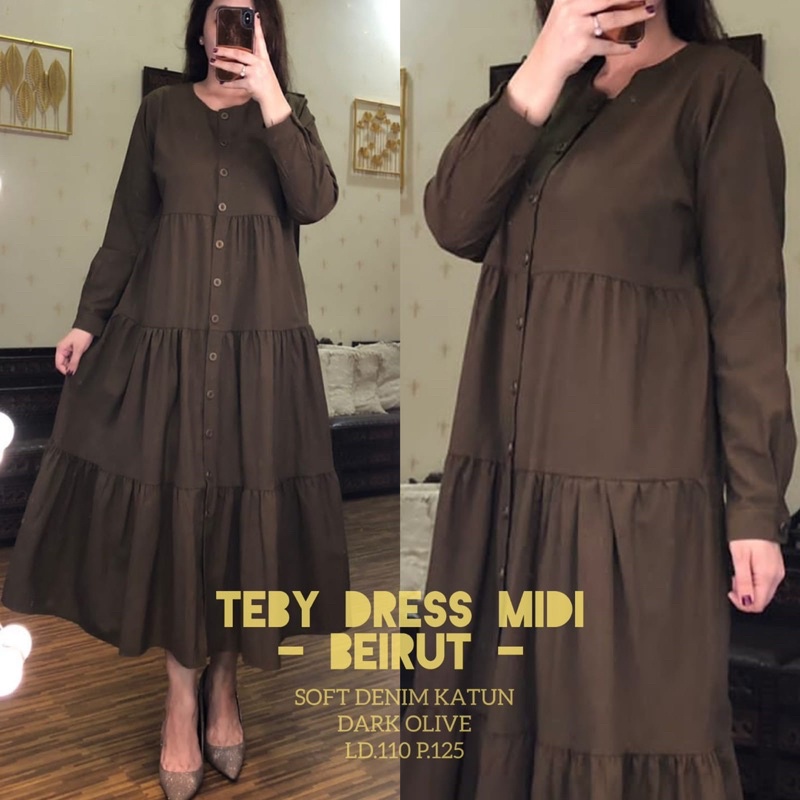 Daster Arab Teby MIDI JOVINA &amp; Teby MIDI BEIRUT Katun Soft Denim Ori