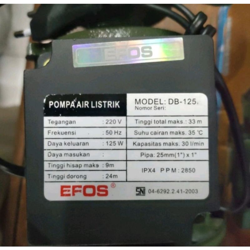 Pompa air EFOS DB 125 Pompa Sumur Dangkal Pompa pendorong