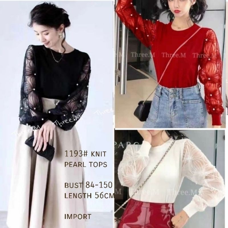 MDLV ~  1193 KNIT PEARL TOPS ATASAN LENGAN PANJANG BLOUSE IMPORT BLOUSE COMBI BLOUSE PREMIUM BLOUSE KOREA BEST SELLER FASHION IMPORT WANITA