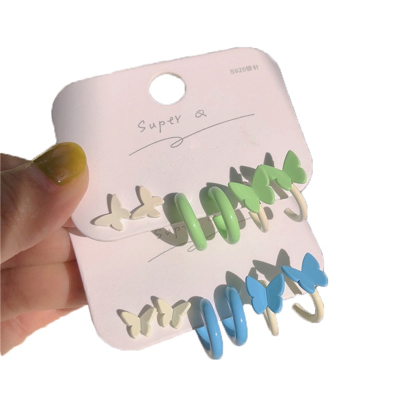 Set Anting Hoop Desain Butterfly Warna-Warni Untuk Wanita