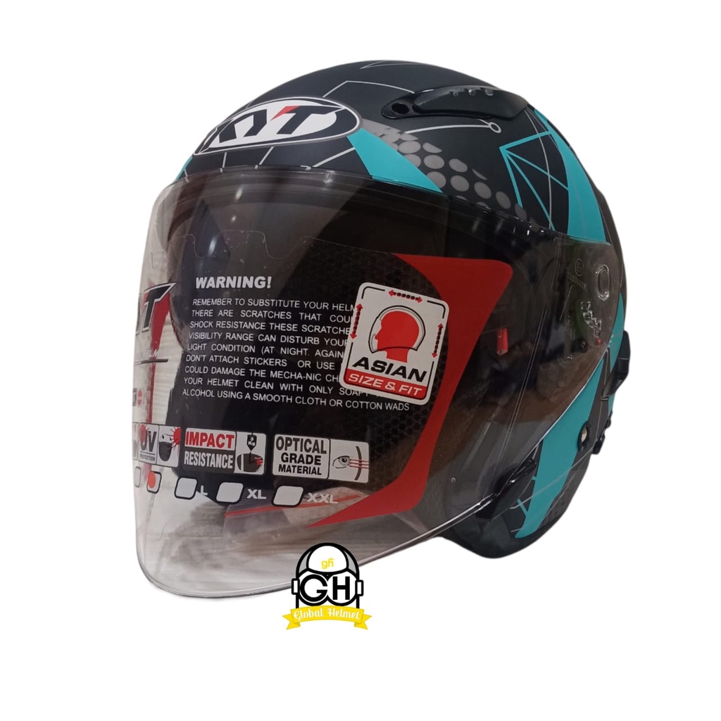 HELM KYT GALAXY FLAT R MATRIX BLACK MATT AQUA BLUE DOUBLE VISOR HALF FACE