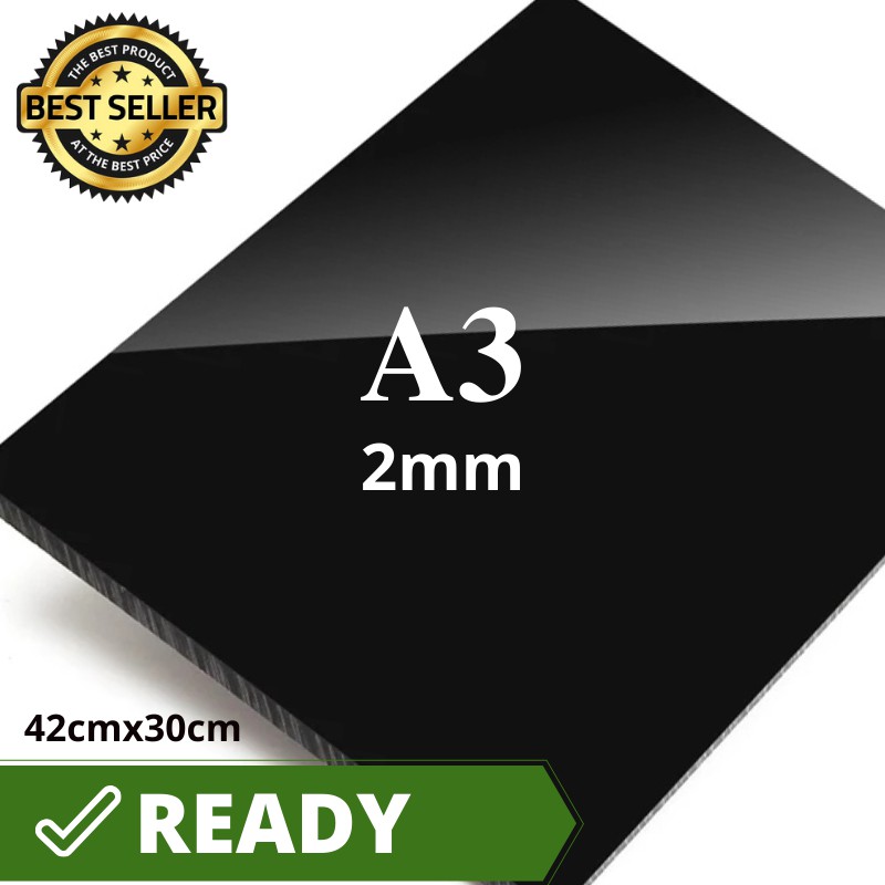 acrylic lembaran 2mm hitam Ukuran A3