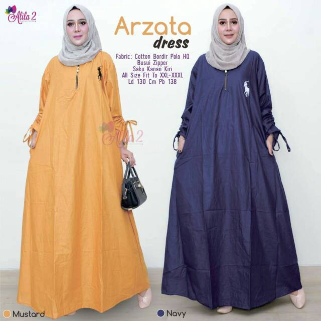 AL Baju Dress Gamis Polos Jumbo LD 130 Busui PB 138 Katun Import Bordir Ori by Alila Syari