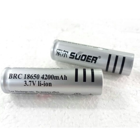 BATERAI rechargeable 18650 SUOER 4200mAh 3.7 Volt li-ion battery charge flat alias rata tanpa kepala cocok untuk kipas angin portable music player senter police emergency