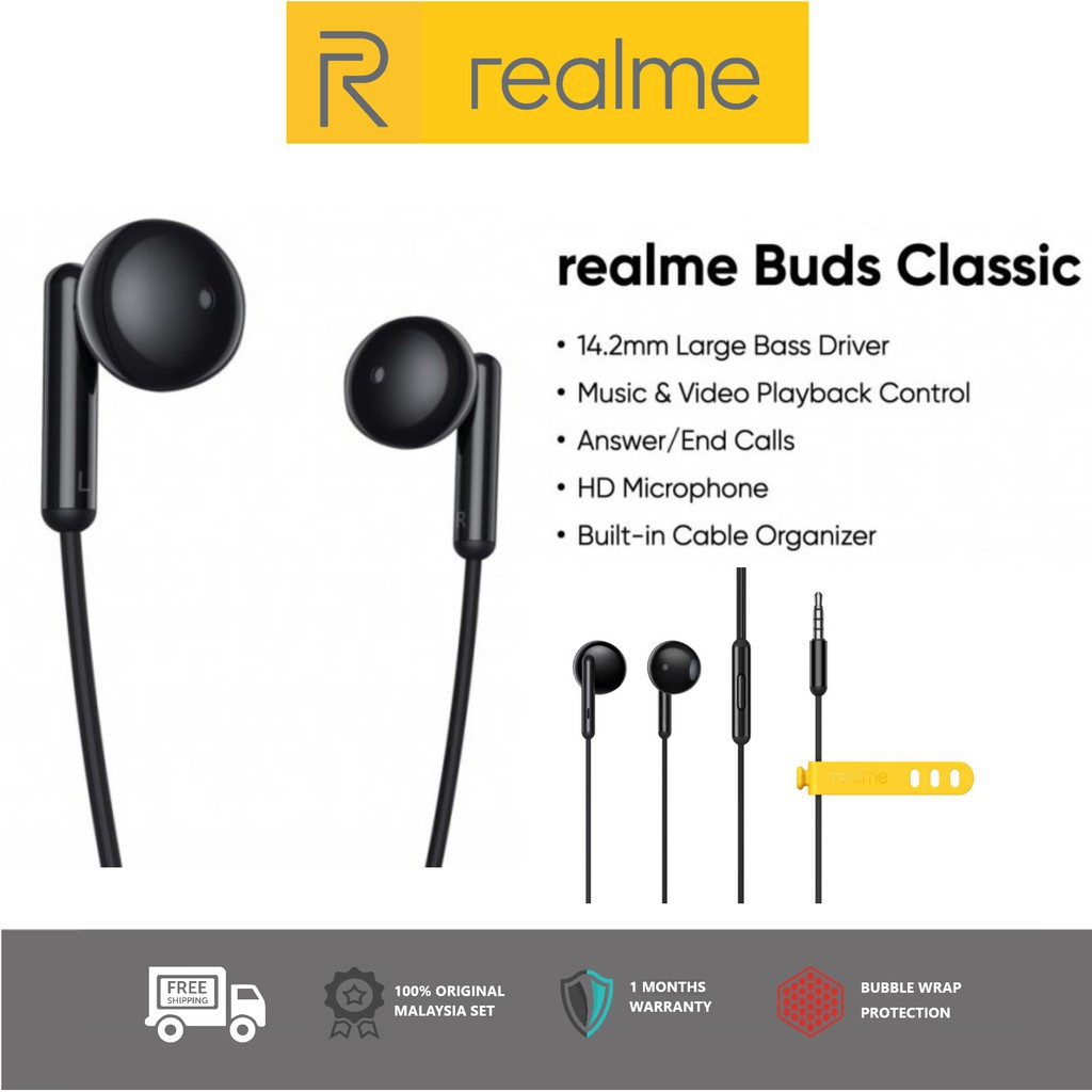 HEADSET REALME BUDS CLASSIC HEADSET SUPER BASS ORIGINAL JACK 3.5MM UNIVERSAL