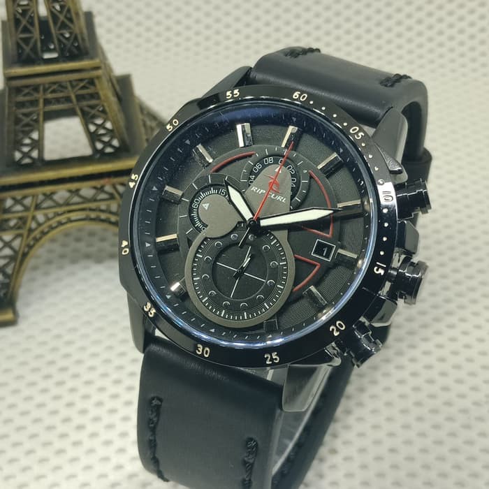 JAM TANGAN PRIA RIPCURL KULIT CHRONO ACTIVE BLACK