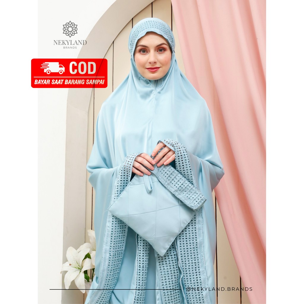 Mukena Cantik Mewah FIRGA SERIES SKY BLUE | Mukena Hantaran Pernikahan | Mukena Elegan dan Mewah Ori