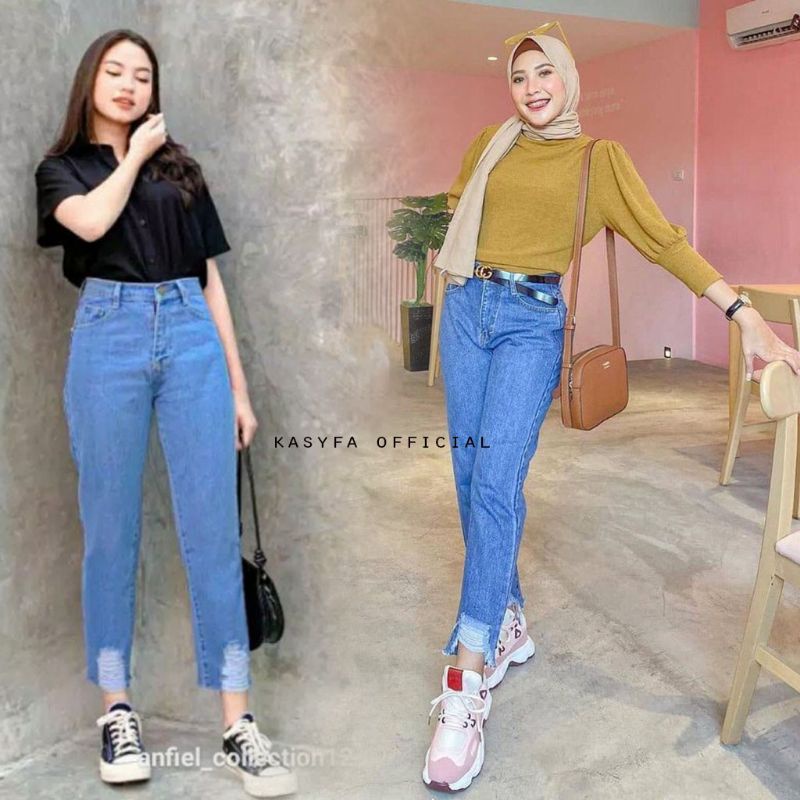 CELANA JEANS BOYFRIEND SOBEK BAWAH