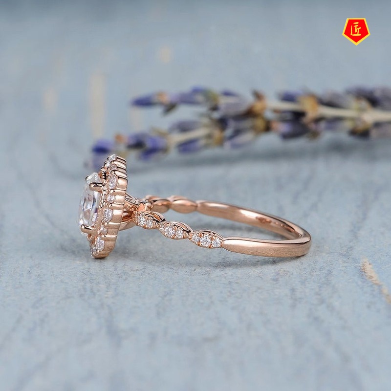 [Ready Stock]Elegant Moissanite Oval Micro Inlaid with Diamond Ring