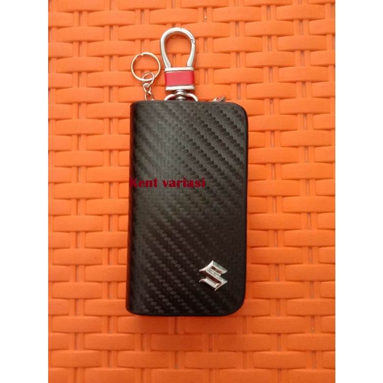 Dompet STNK Carbon gantungan kunci mobil logo suzuki universal