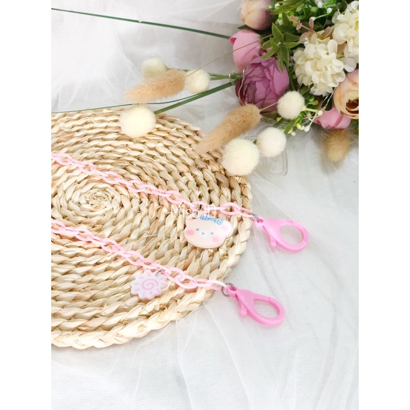 MISO Tali strap masker rantai akrilik anak cewe Pink / kalung strap masker korea / gantungan masker