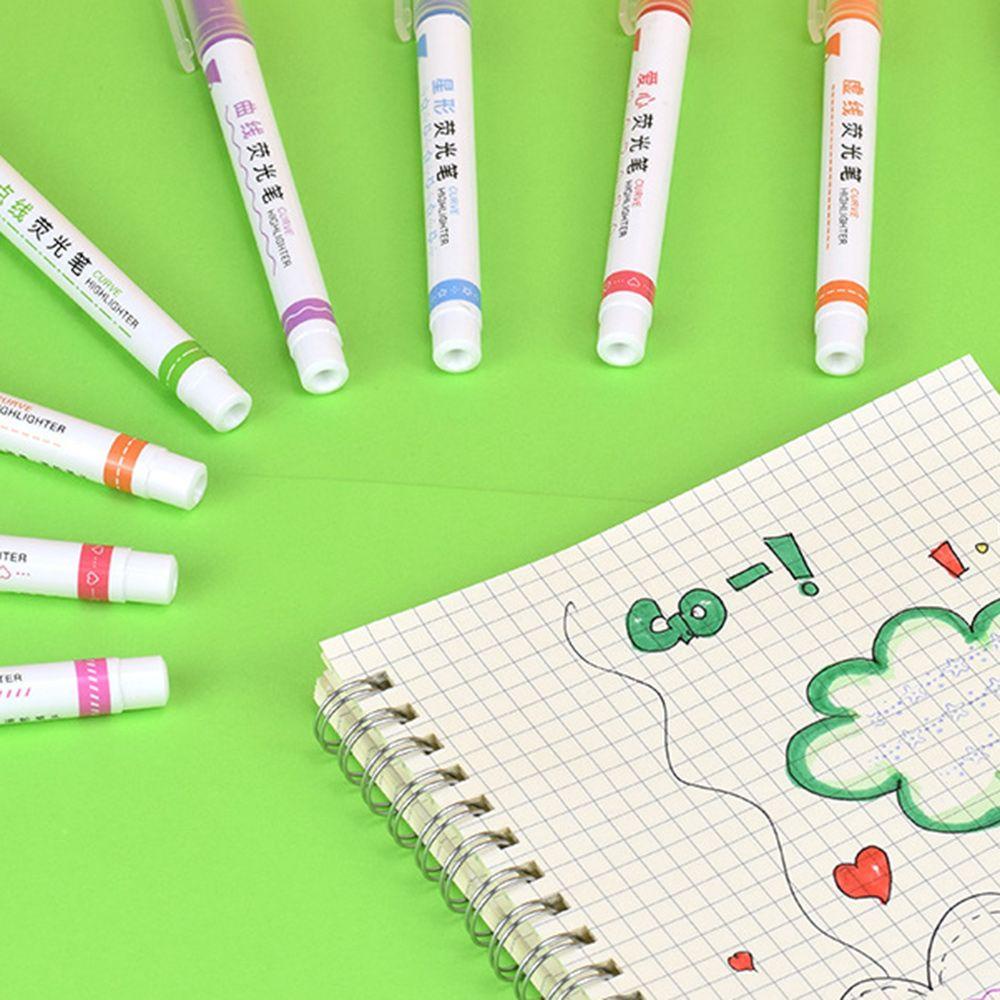 Preva 6Pcs Curve Stabilo Pen Art Stationery Graffiti Berbentuk Bunga Curve Line Terintegrasi Stabilo Warna