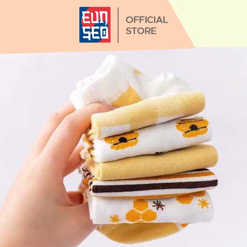 EUNSEO Kaos Kaki Semata Kaki Pendek Kaos Kaki Fashion Korea Motif Bee Lebah Kuning Premium