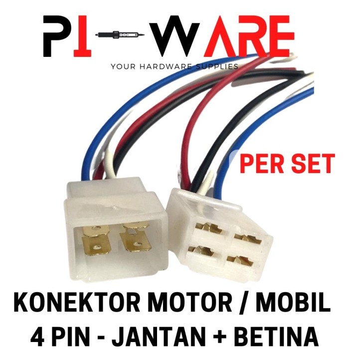 Set Soket M+F 4 Pin Ukuran Besar Plus Skun dan Kabel Untuk Motor Mobil