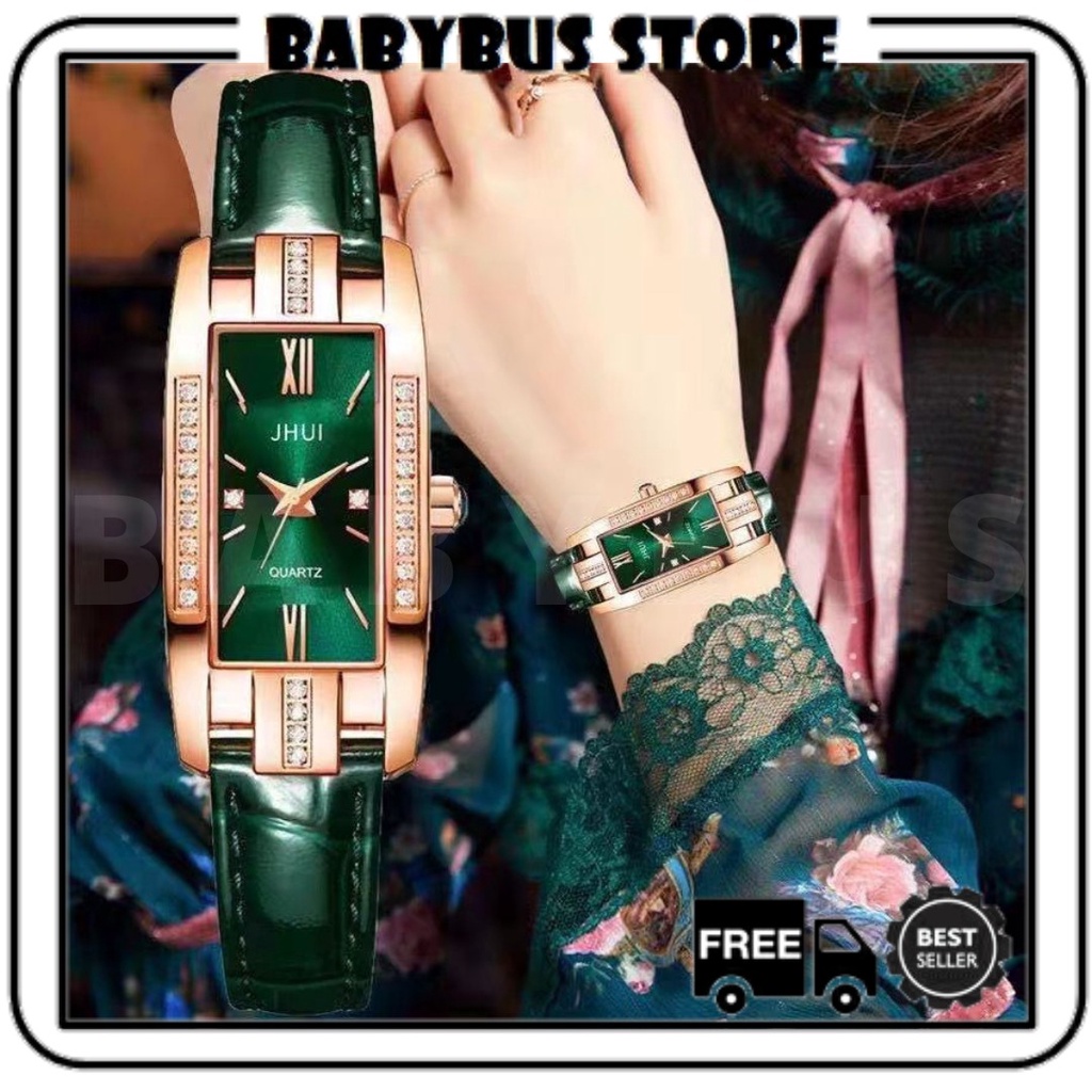 BBS J035 Jam Tangan Wanita Analog Persegi Panjang Strap PU Kecil Fashion Import