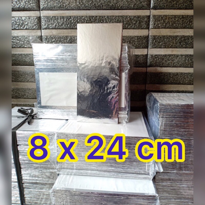 Tatakan kue 8x24 cm cake board / alas kue ultah / tatakan kue silver / alas kayu silver / alas cake