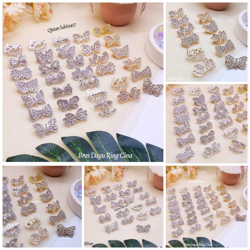 Bros dagu cina silver dan gold(geser gambar) 144pcs mix model